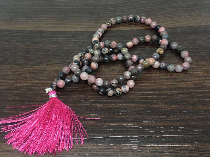Rhodonite Gemstone Mala, 108 Prayer Bead Mala.