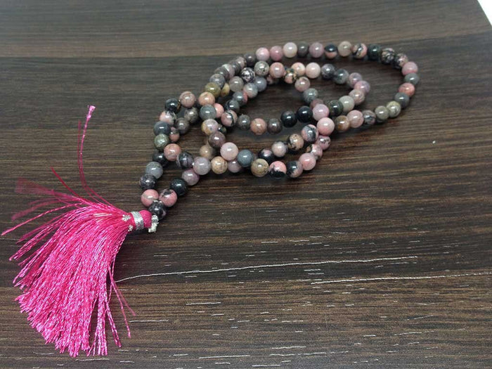Rhodonite Gemstone Mala, 108 Prayer Bead Mala.