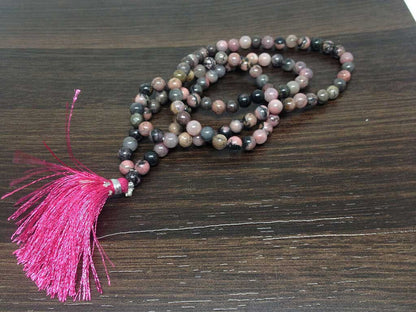 Rhodonite Gemstone Mala, 108 Prayer Bead Mala.