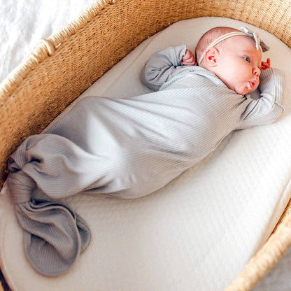 Rib Knit Newborn Knotted Gown - Ash