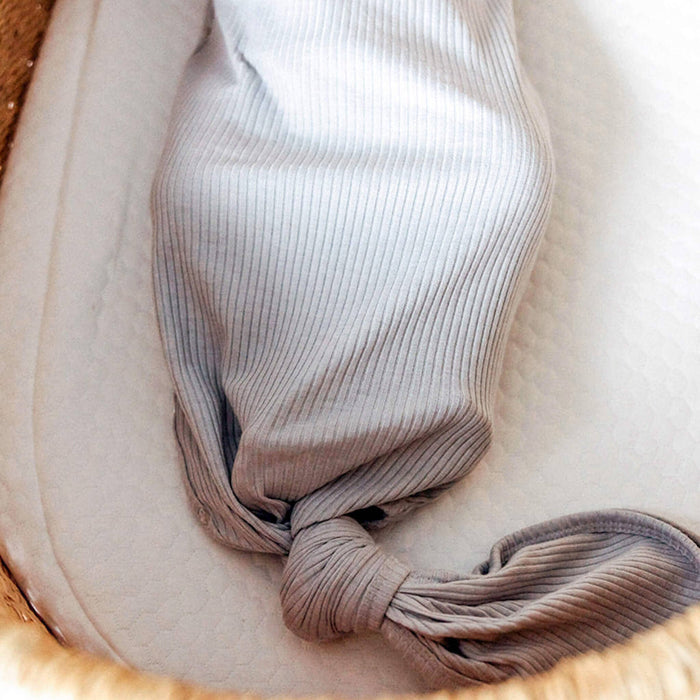 Rib Knit Newborn Knotted Gown - Ash