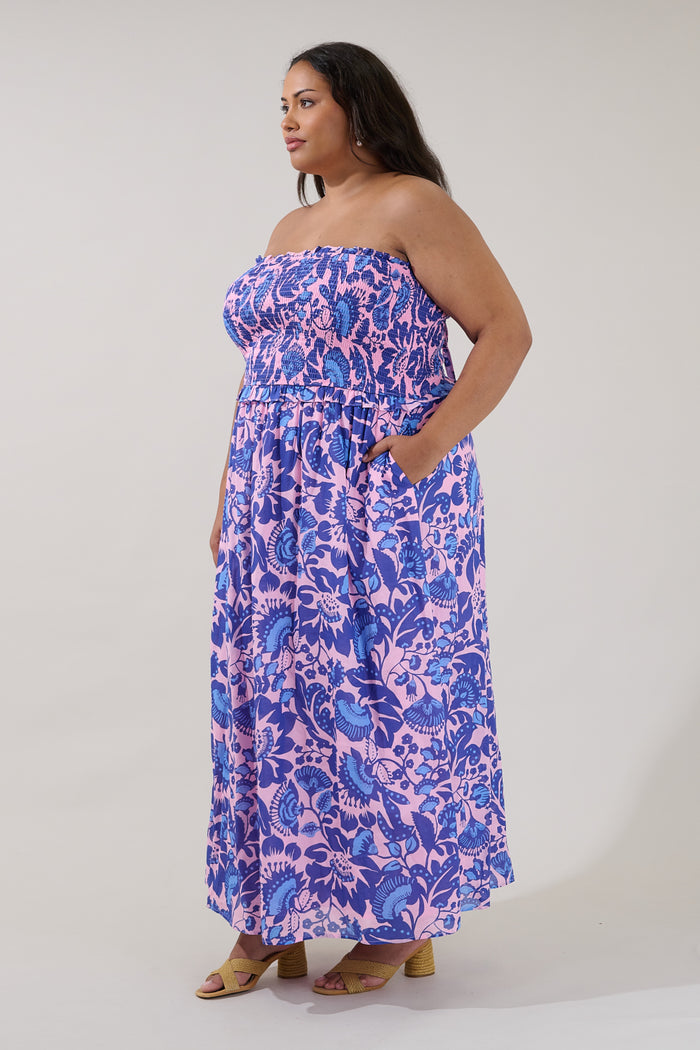 Riela Smocked Maxi Dress Floral Curve