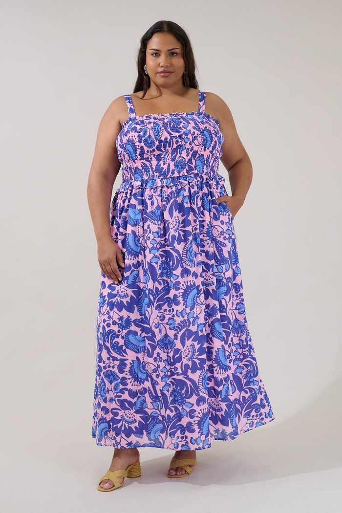 Riela Smocked Maxi Dress Floral Curve