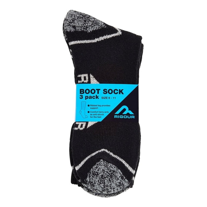 Rigour Black Boot Socks Per/3