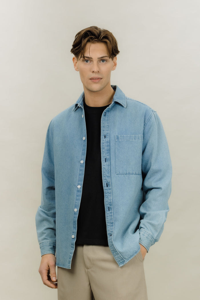 Urban Pioneers Male Rocco LS Shirt SHIRT LIGHT BLUE DENIM