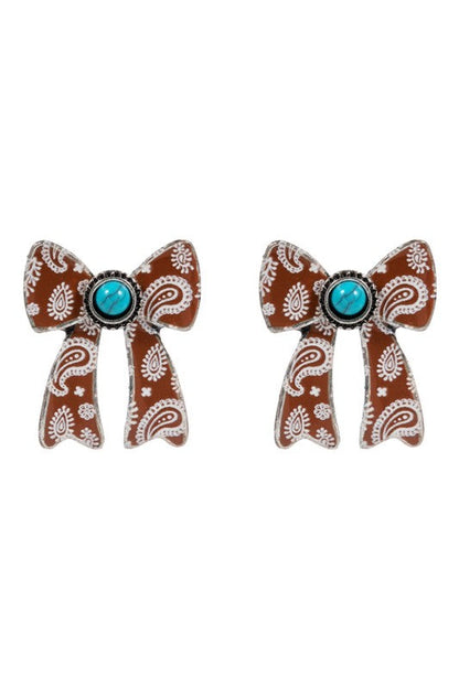 Rodeo Season Cute Bow Turquoise Earrings-Brown-Cute-Trendy-Shop-Womens-Boutique-Clothing-Store