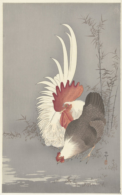 Rooster and Chicken by Ohara Koson, 1900