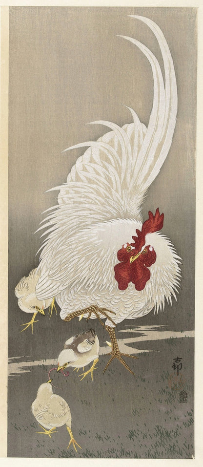 Rooster and Three Chicks by Ohara Koson, 1900