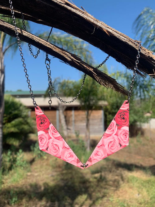Rose pendant necklace with layered petals, laser-cut and made in USA