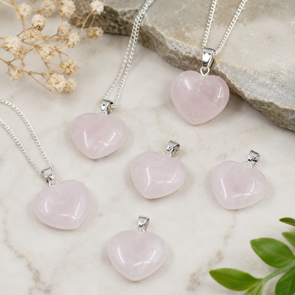 Rose Quartz Heart Pendant, Heart Shaped Stone Rose Quartz Pendants.