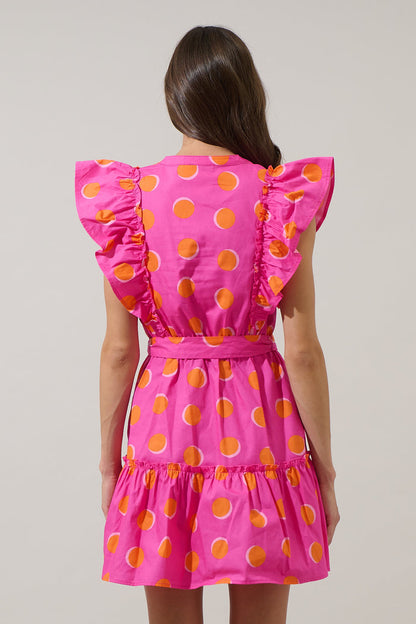 Rosy Polka Dot Ruffle Mini Dress