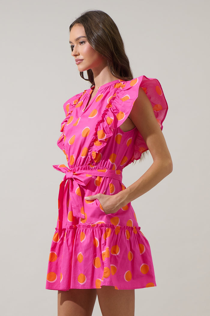 Rosy Polka Dot Ruffle Mini Dress