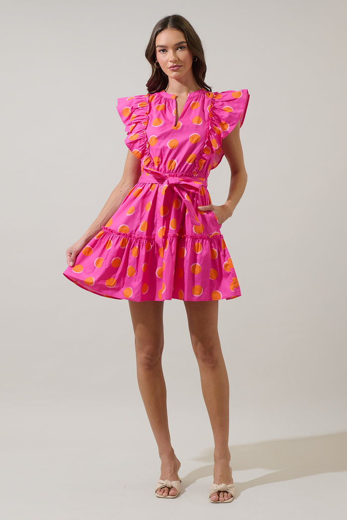Rosy Polka Dot Ruffle Mini Dress