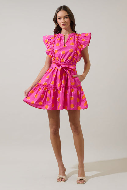 Rosy Polka Dot Ruffle Mini Dress