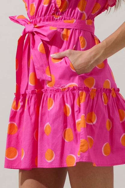 Rosy Polka Dot Ruffle Mini Dress