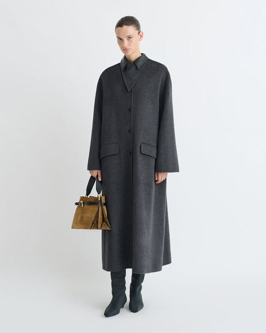 Rowina - Regenerated leather coat - Grey Melange/Black