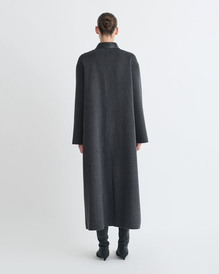 Rowina - Regenerated leather coat - Grey Melange/Black