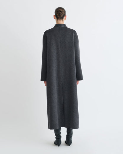 Rowina - Regenerated leather coat - Grey Melange/Black