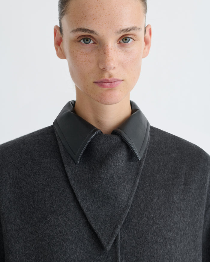 Rowina - Regenerated leather coat - Grey Melange/Black