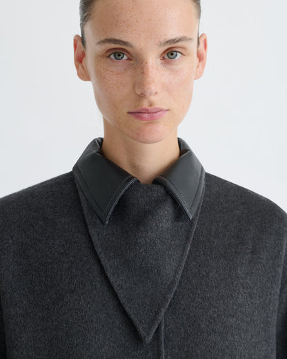 Rowina - Regenerated leather coat - Grey Melange/Black