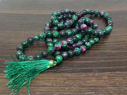 Ruby Zoisite Gemstone Mala, 108 Prayer Bead Mala.