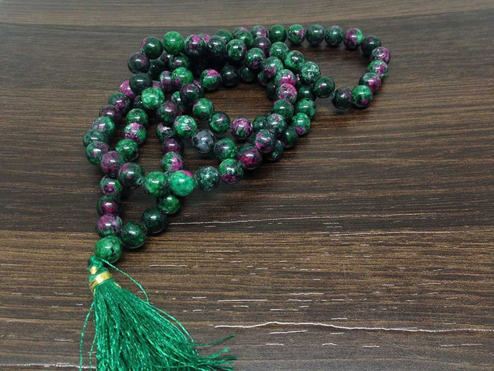 Ruby Zoisite Gemstone Mala, 108 Prayer Bead Mala.