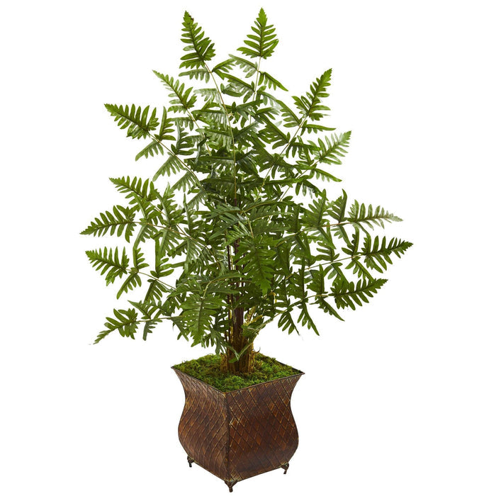 Ruffle Fern Artificial Palm Tree in Metal Planter