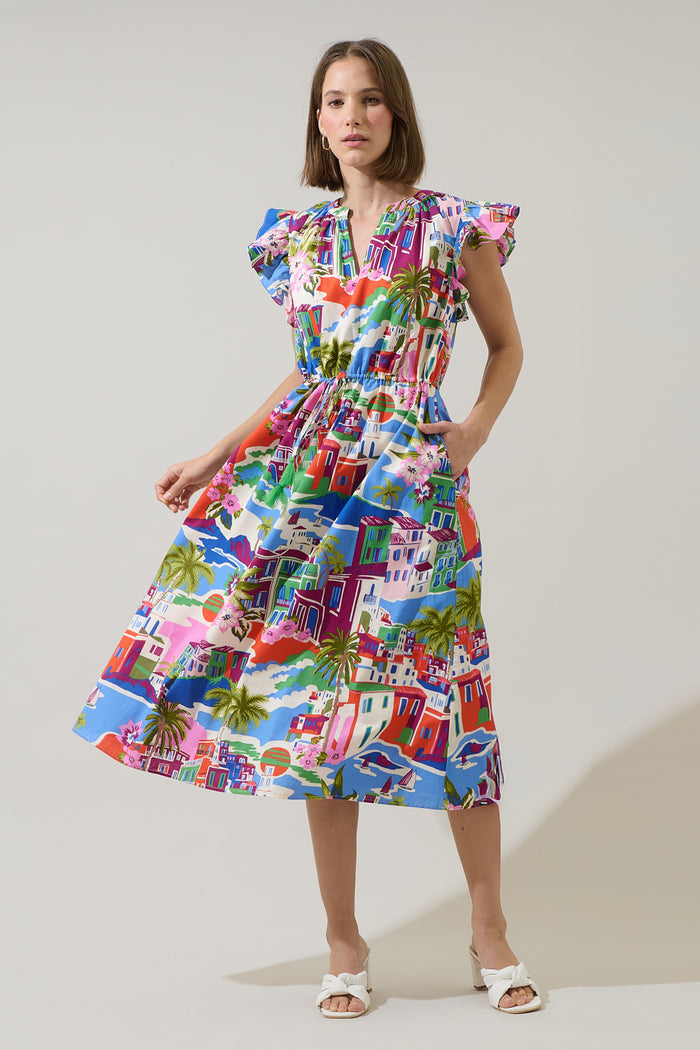 Rumi Town Tiarna Ruffle Midi Dress