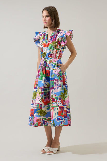 Rumi Town Tiarna Ruffle Midi Dress