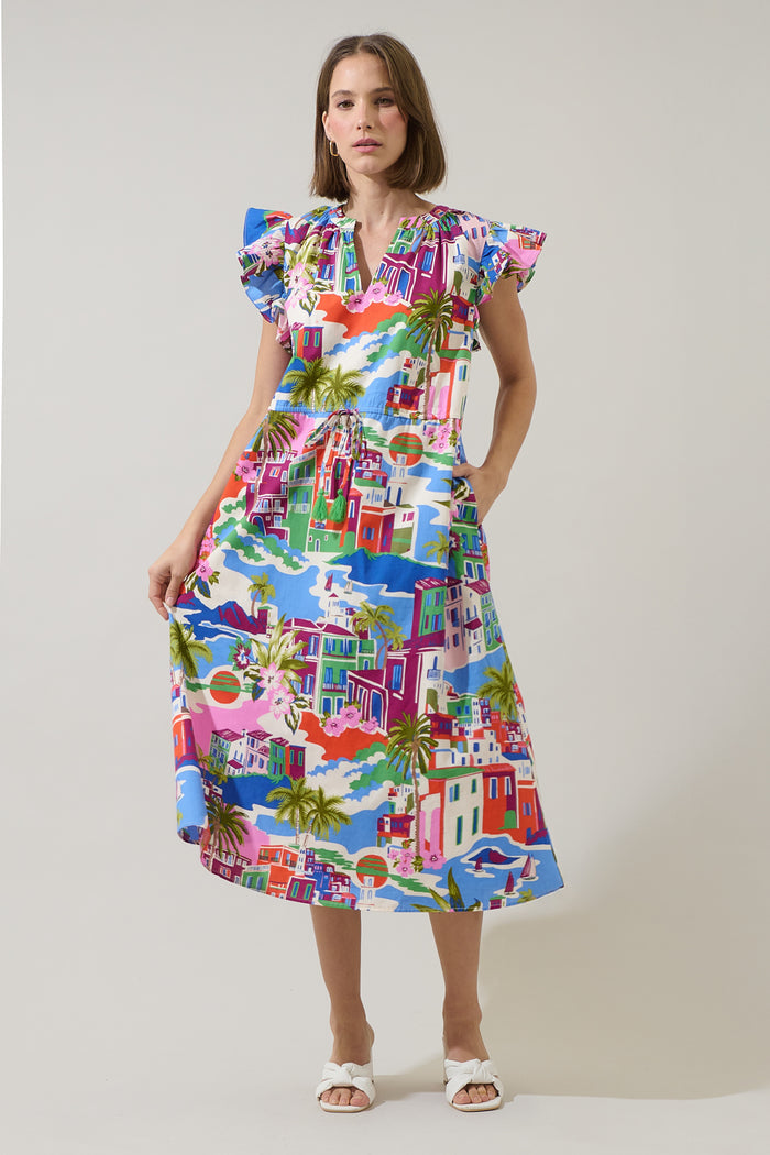 Rumi Town Tiarna Ruffle Midi Dress
