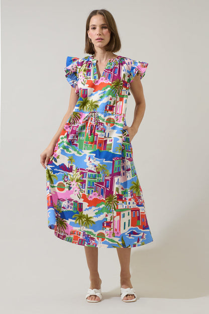 Rumi Town Tiarna Ruffle Midi Dress