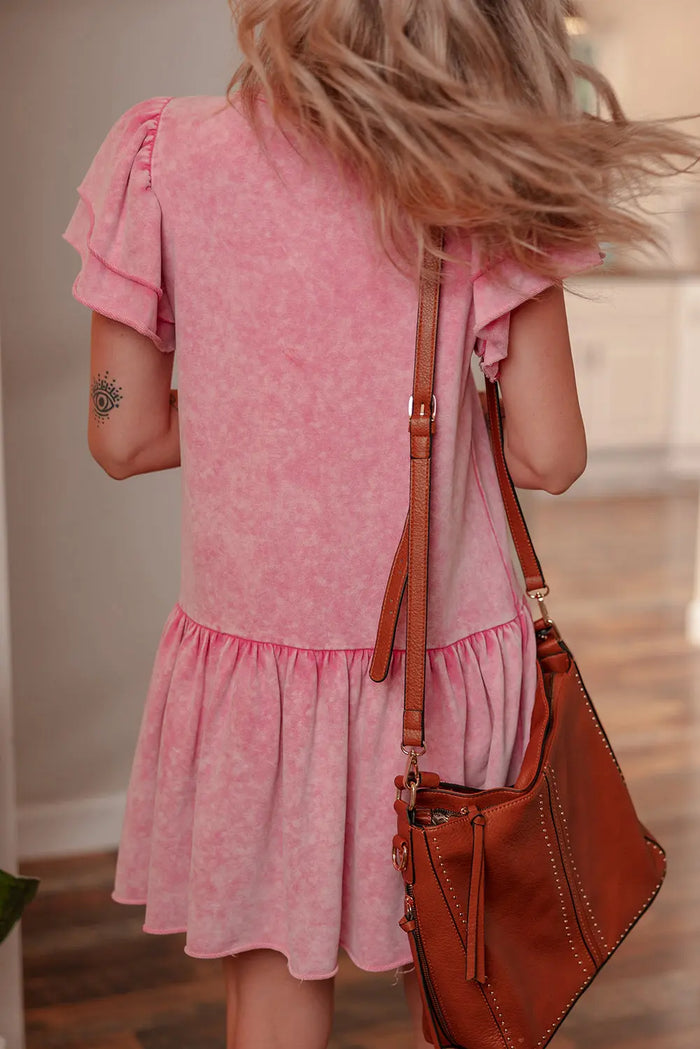 Sachet Pink Mineral Wash Raw Edge Ruffle Mini Dress - Dresses/Mini Dresses