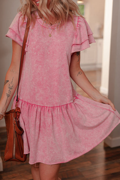 Sachet Pink Mineral Wash Raw Edge Ruffle Mini Dress - Dresses/Mini Dresses
