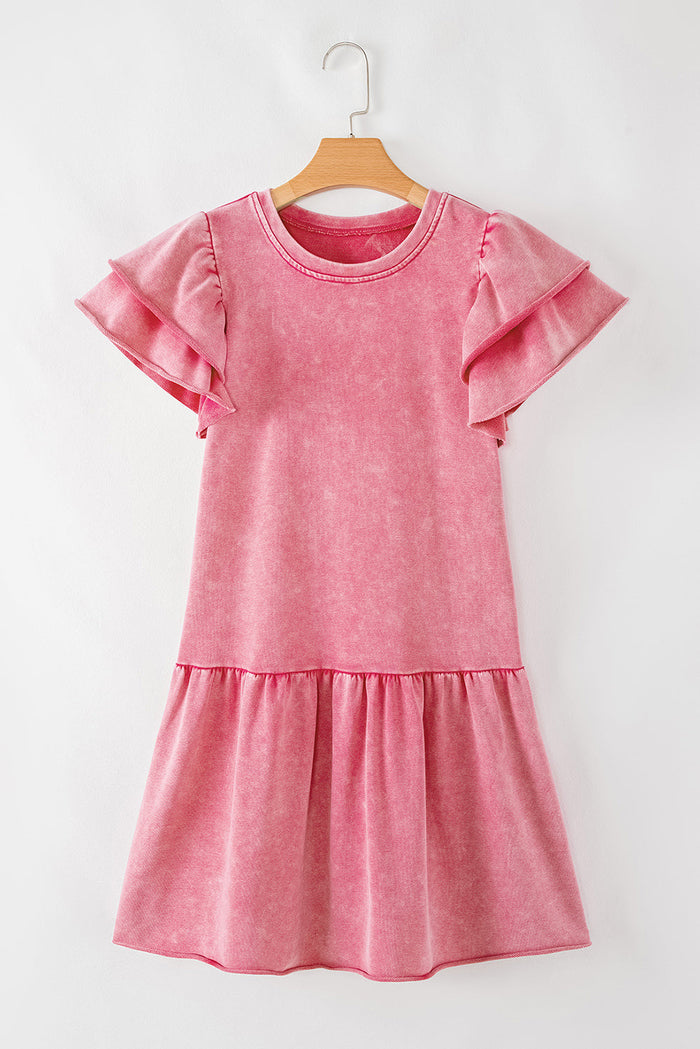 Sachet Pink Mineral Wash Raw Edge Ruffle Mini Dress - Dresses/Mini Dresses