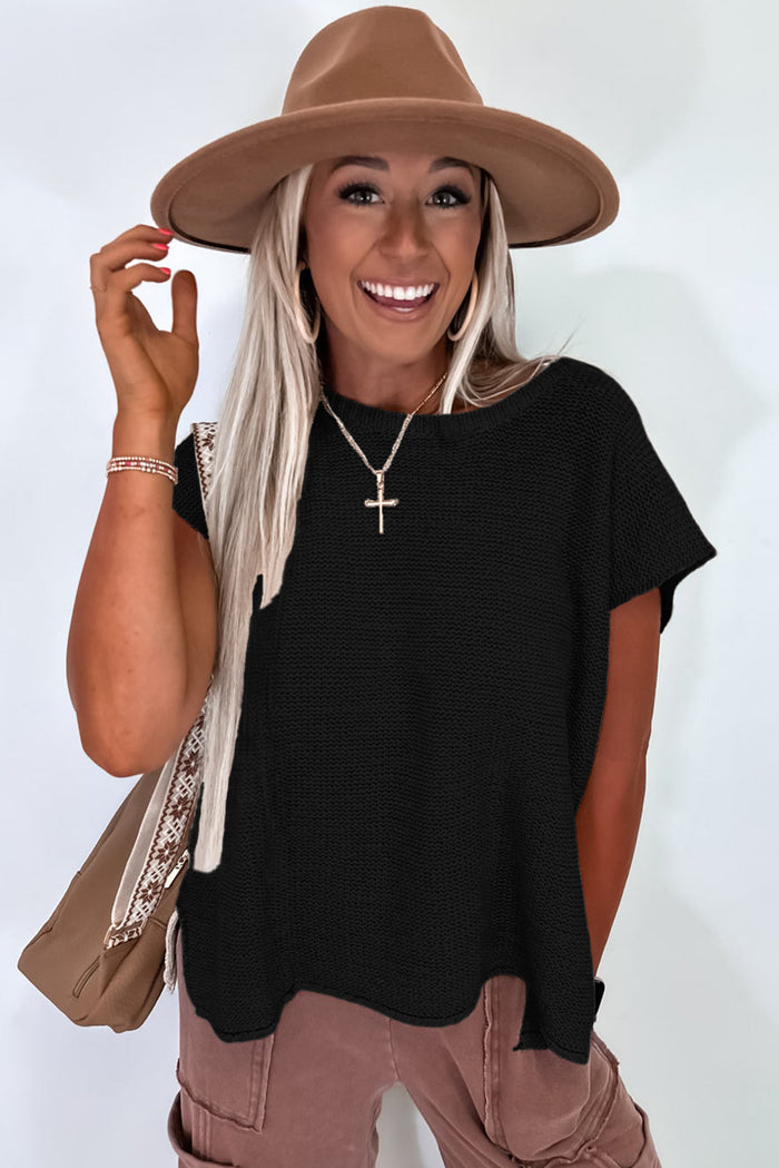 Sachet Pink Solid Colour Sweater Tee with Side Slits - Sweaters & Cardigans/Short Sleeve