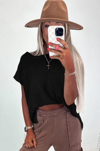 Sachet Pink Solid Colour Sweater Tee with Side Slits - Sweaters & Cardigans/Short Sleeve