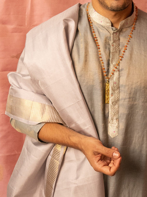 Sah A - Grey Silk Dhoti Set