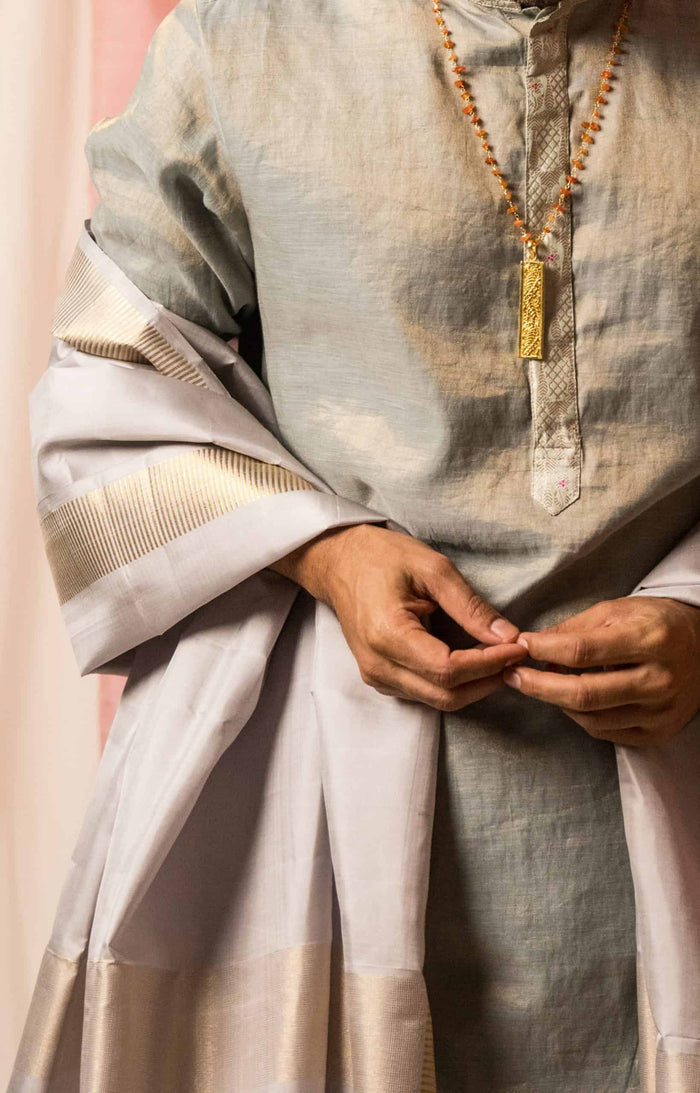 Sah A - Grey Silk Dhoti Set