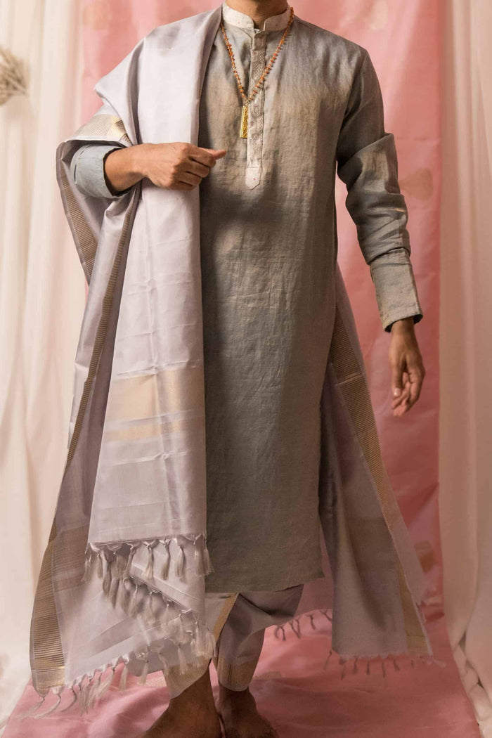 Sah A - Grey Silk Dhoti Set