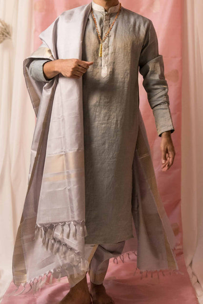 Sah A - Grey Silk Dhoti Set