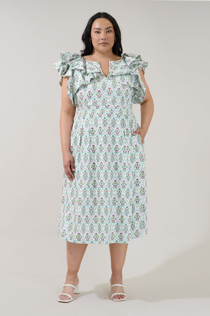 Santana Tie Back Midi Dress Floral Curve