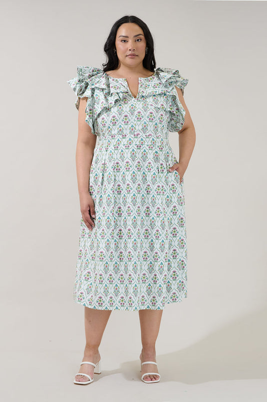 Santana Tie Back Midi Dress Floral Curve