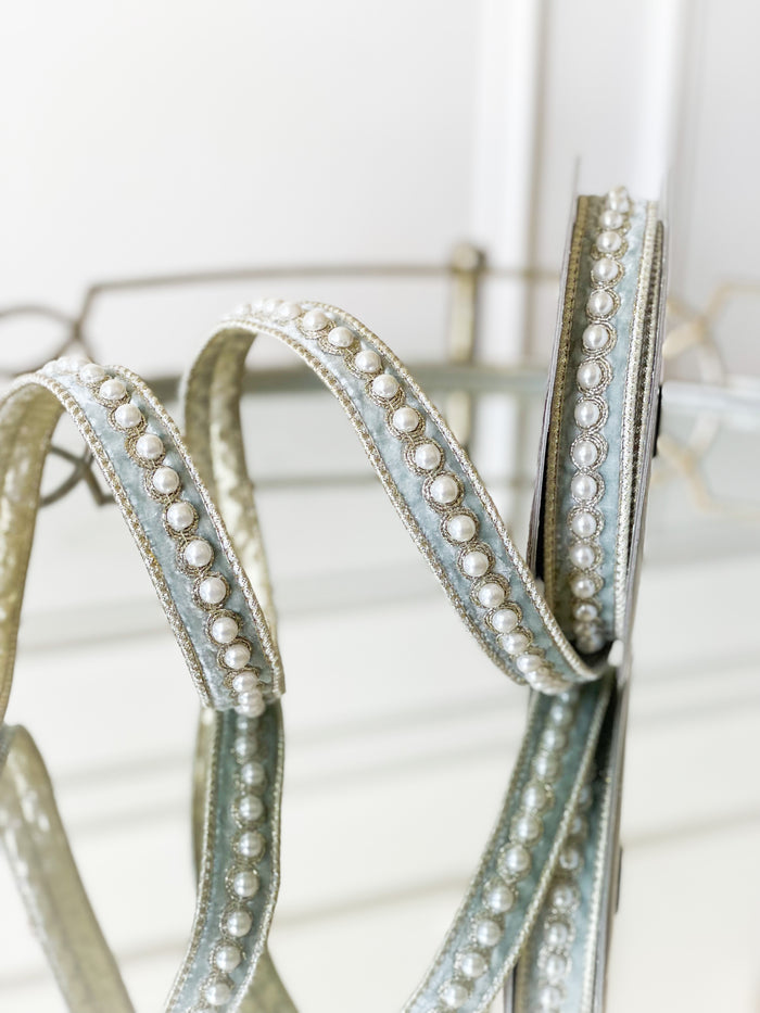 Seafoam Pearl Velvet Ribbon 1”x 5 yd