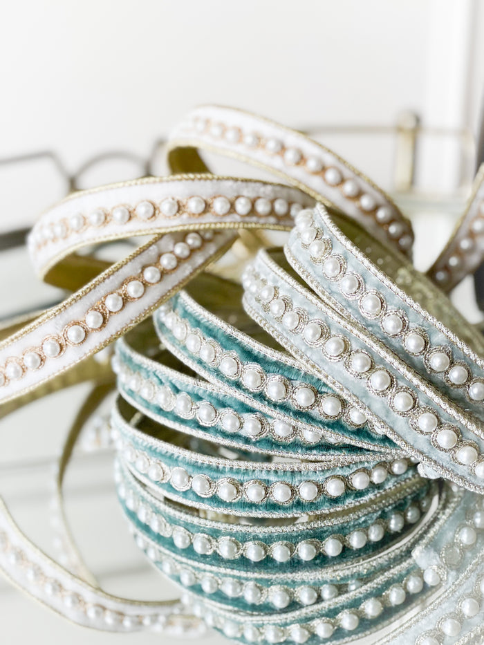 Seafoam Pearl Velvet Ribbon 1”x 5 yd