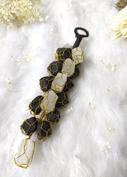 Selenite with Black Tourmaline Hanger, Raw Stones Hanger