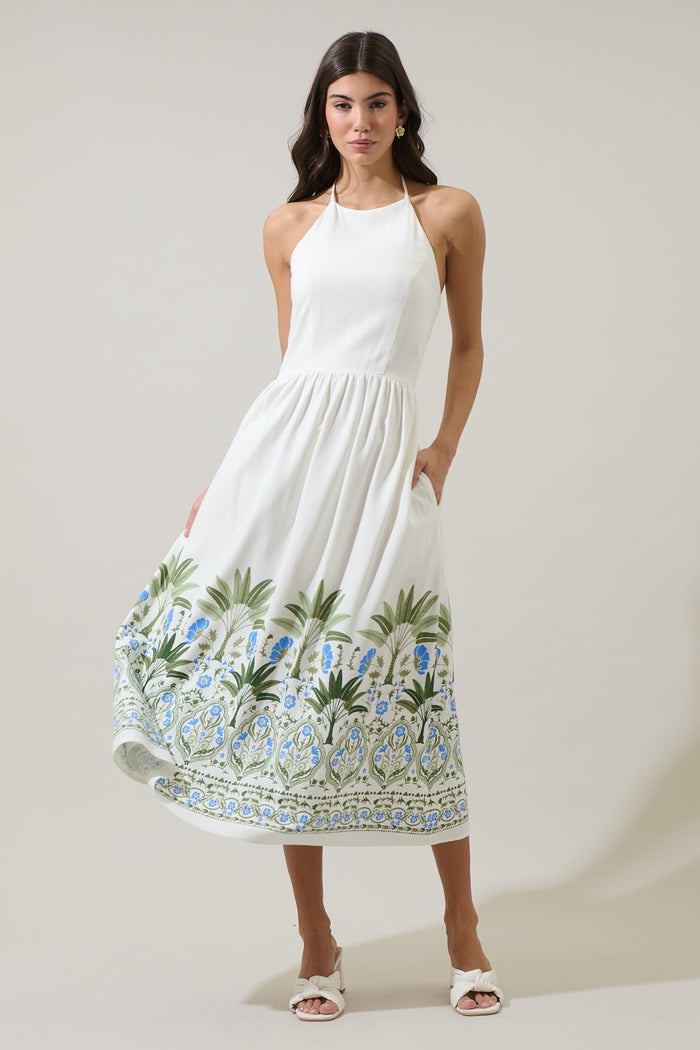Senara Floral Triny Halter Neck Midi Dress