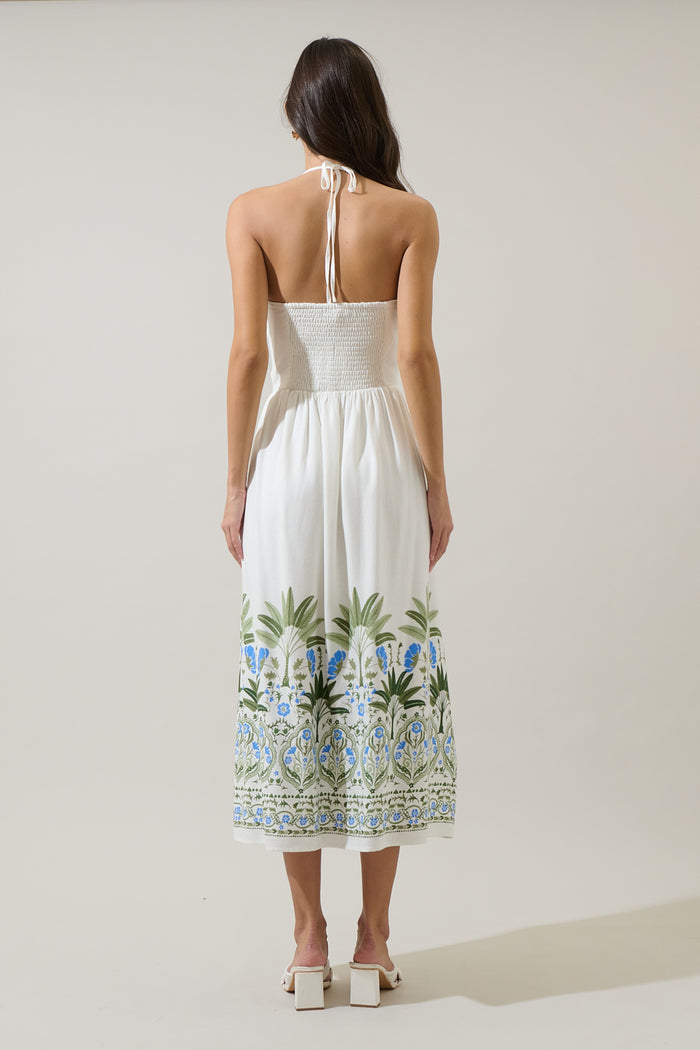 Senara Floral Triny Halter Neck Midi Dress