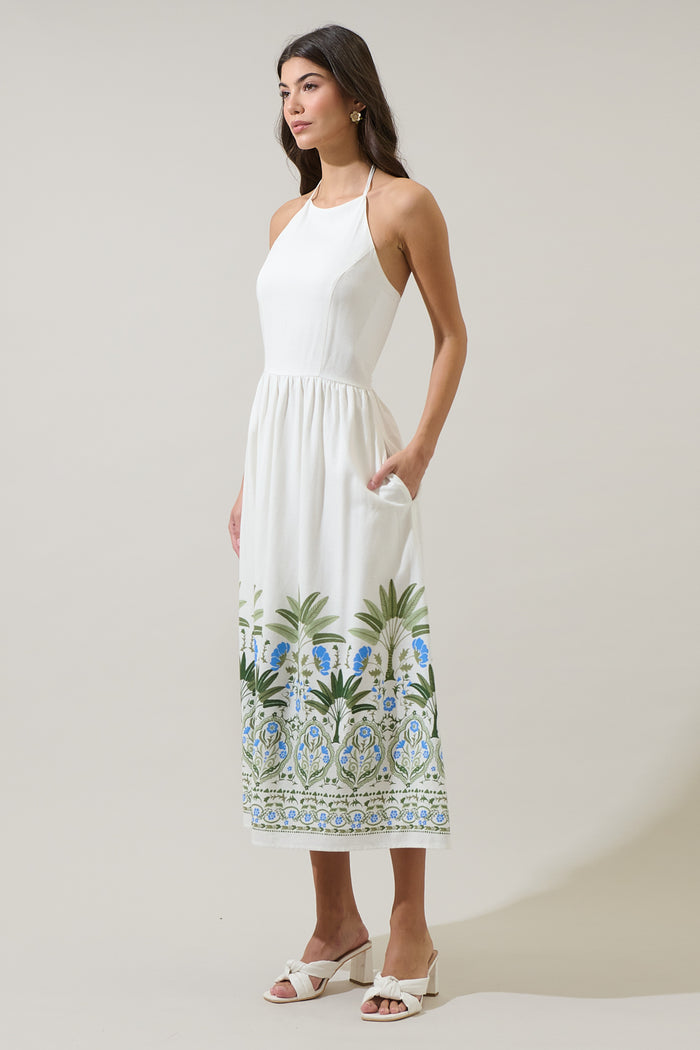 Senara Floral Triny Halter Neck Midi Dress
