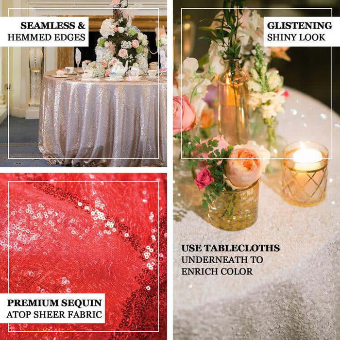 Premium sequin tablecloth with glistening shine for elegant events.