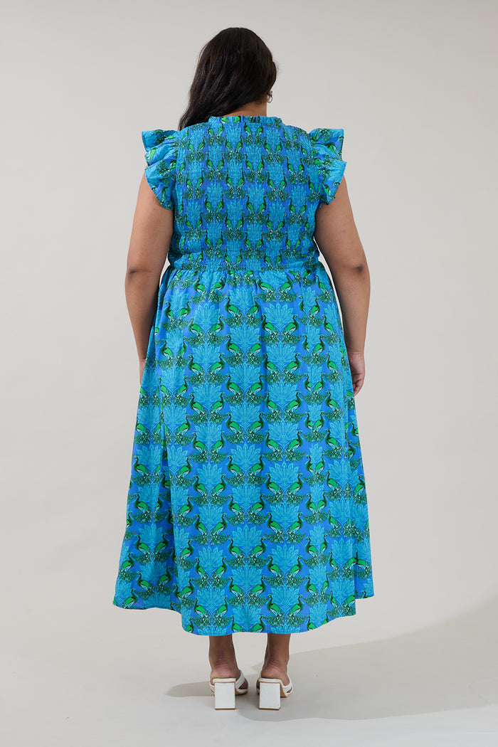 Sherly Smocked Midi Dress Peacock Curve